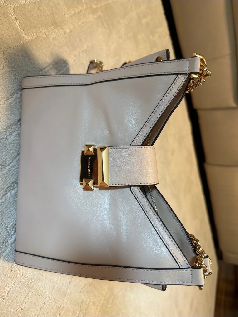 Michael Kors Cream Leather Shoulder Bag with Gold Chain Trim